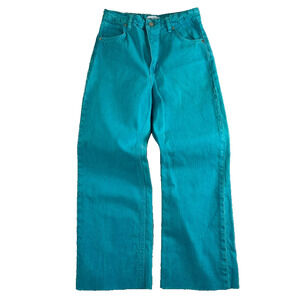 Zara Jeans Women's Size 4 Turquoise Blue Green Wide Leg High Rise Raw Hem